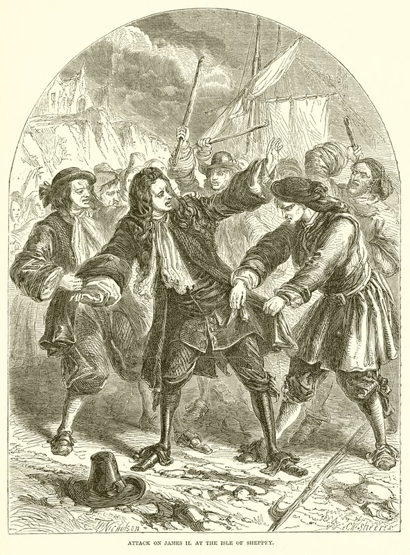 Aanval op James II op het eiland Sheppey door English School