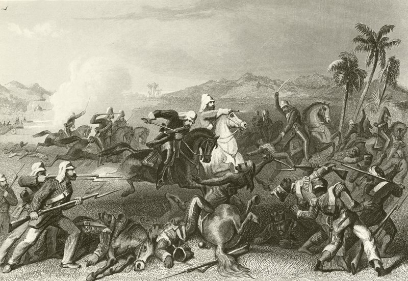 Aanval op de Sealkote muiters door Generaal Nicholsons onregelmatige cavalerie door English School