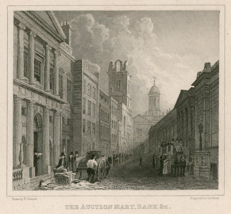 Auction Mart, St Bartholomews Lane, Londen, en Bank door English School