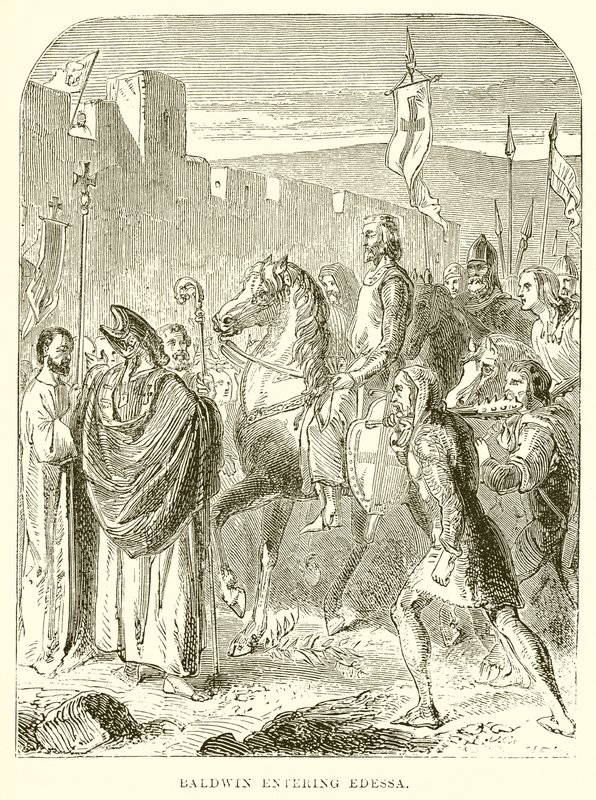 Baldwin op weg naar Edessa (gravure) door English School