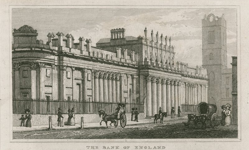 Bank of England, Zuidelijke Voorzijde van Sir John Soane, 1823 door English School