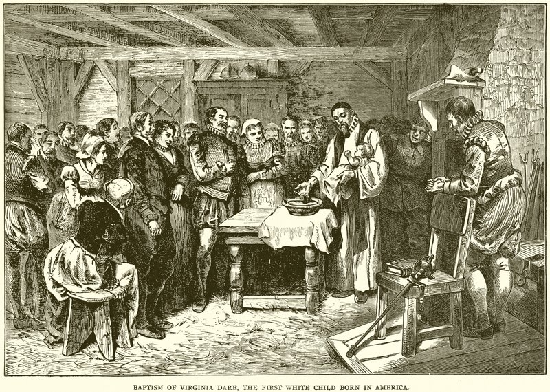 Doop van Virginia, het eerste blanke kind geboren in Amerika door English School