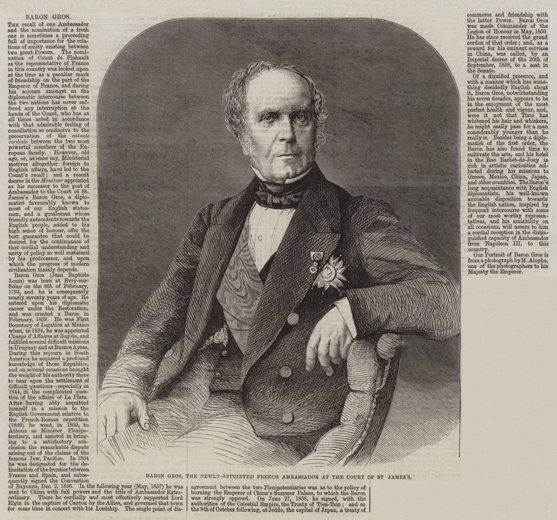 Baron Gros, de nieuw benoemde Franse ambassadeur aan het hof van St James