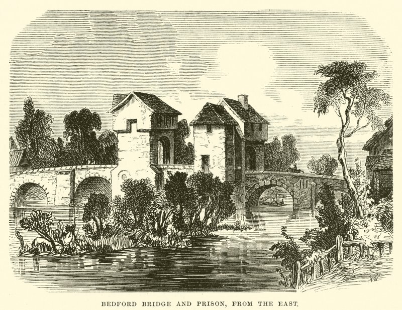 Bedford Bridge en Gevangenis; vanuit het oosten (gravure) door English School