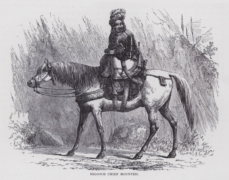 Belooch-hoofdman te paard door English School