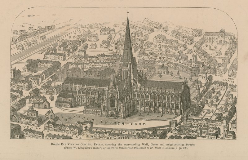 Vogelvlucht van de oude St. Pauls door English School