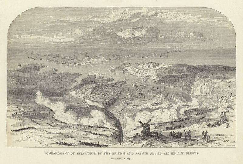 Bombardement van Sebastopol door de Britse en Franse Geallieerde Legers en Vloten, 17 oktober 1854 door English School