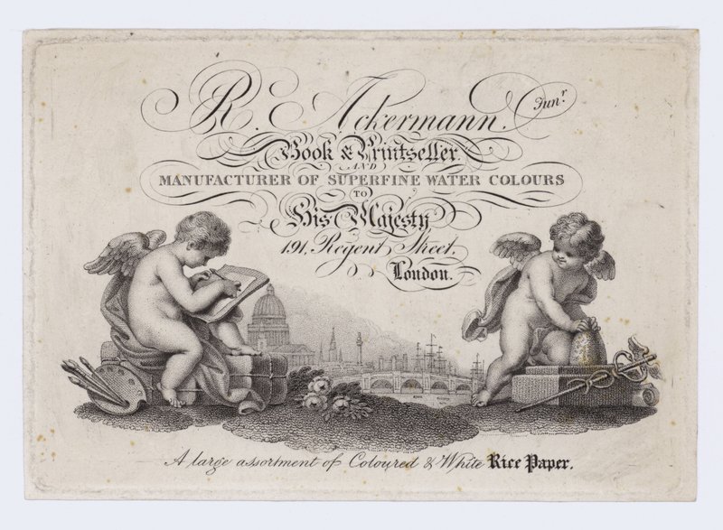 Boek- en prentenverkoper, R Ackermann Junior, handelskaart door English School