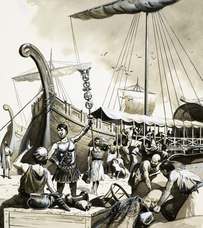Brood en Spelen. Een Vandalen schip laadt buit door English School