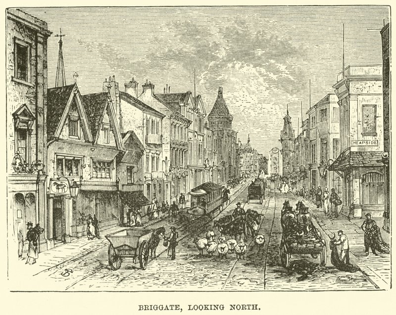 Briggate, kijkend naar het noorden door English School