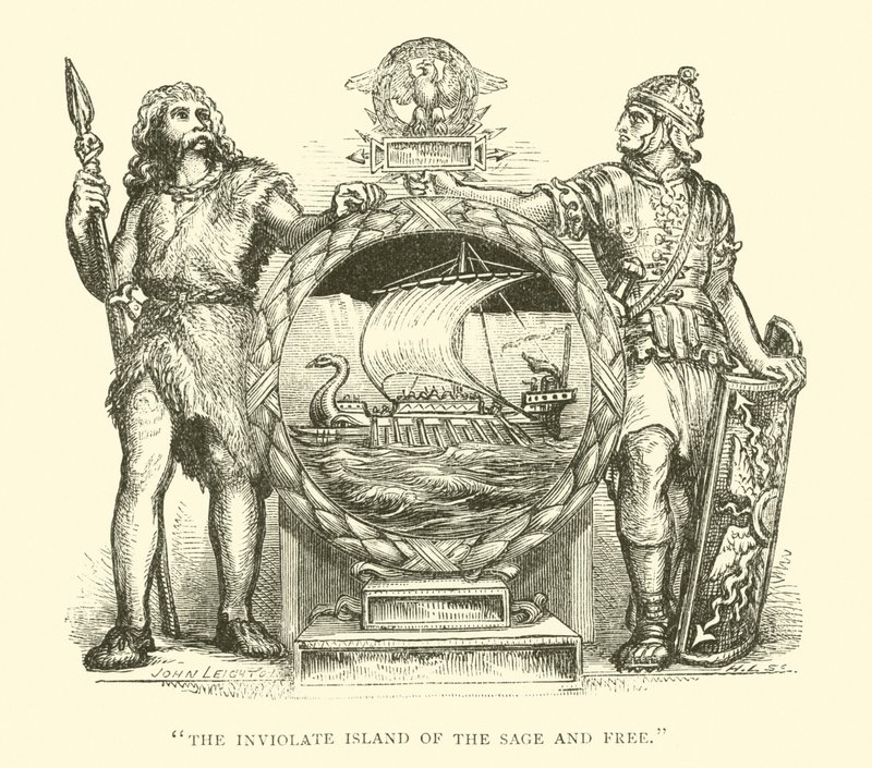 Brit en Romein, Groot-Brittannië, Het Onschendbare Eiland van de Wijze en Vrije (gravure) door English School