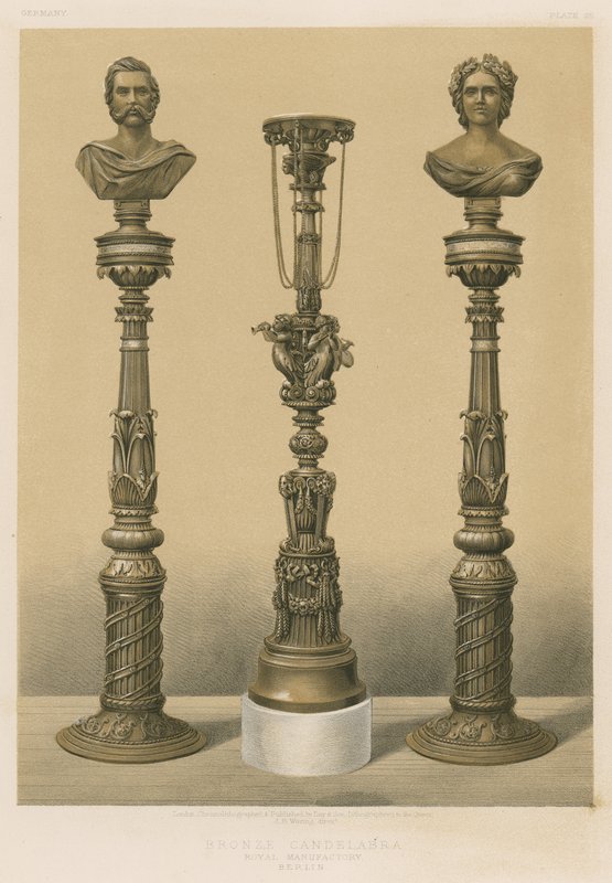 Bronzen kandelaar, Koninklijke Manufactuur, Berlijn (chromolitho) door English School