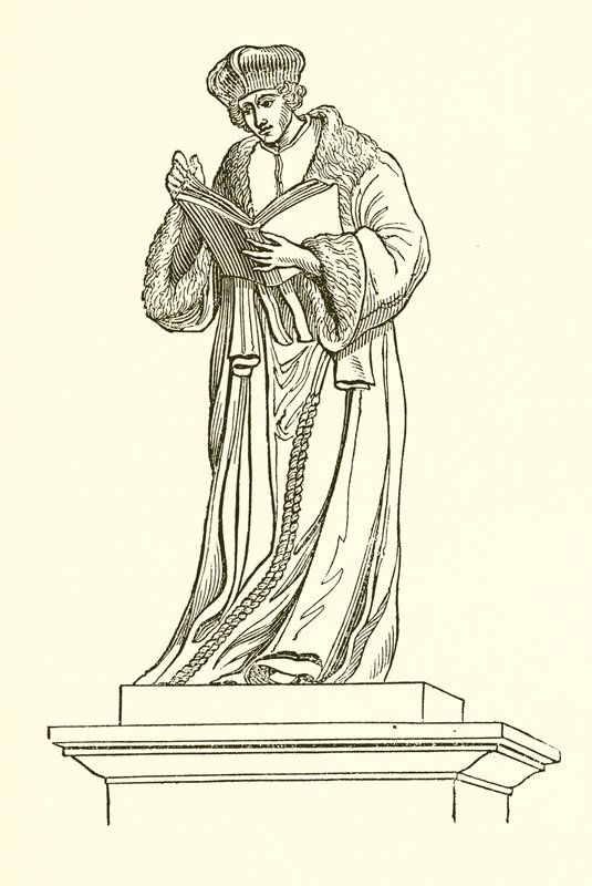 Bronzen standbeeld van Erasmus in Rotterdam (gravure) door English School