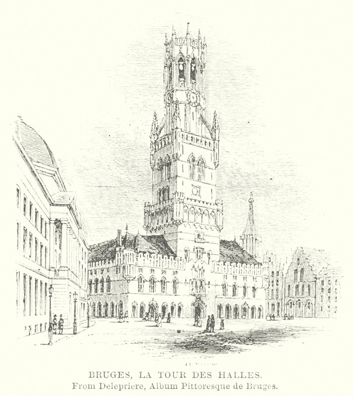 Brugge, De Halletoren (gravure) door English School