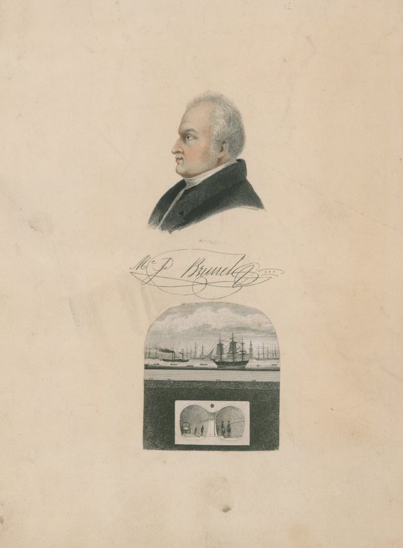 Brunel en een sectie van de Thames Tunnel door English School