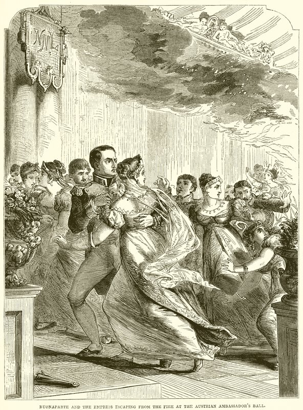 Bonaparte en de Keizerin ontsnappen aan de brand op het bal van de Oostenrijkse ambassadeur door English School