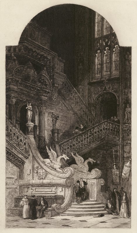 Kathedraal van Burgos, geëtst door C O Murray, naar David Roberts door English School