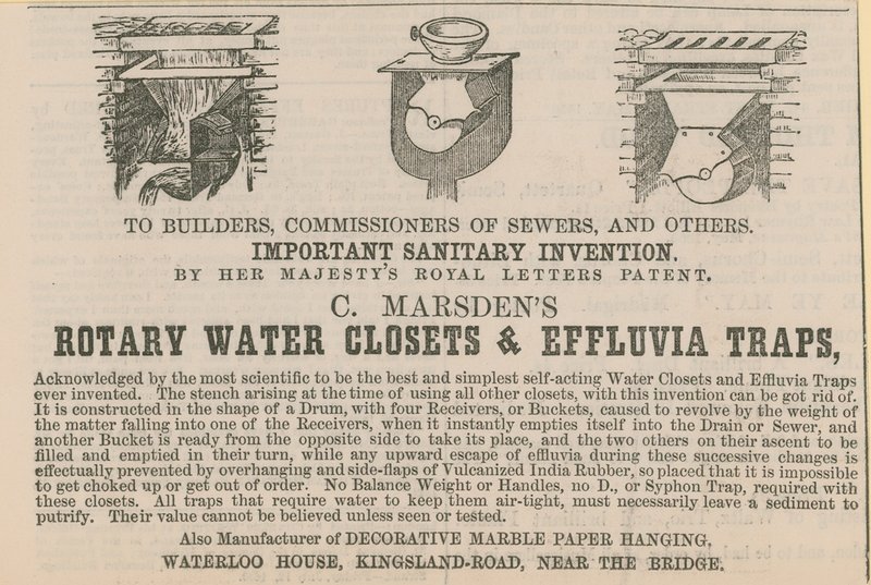 C Marsdens roterende waterclosets en effluvia vallen door English School