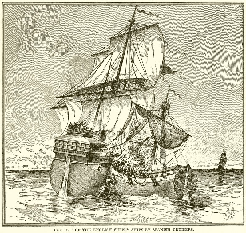 Verovering van de Engelse bevoorradingsschepen door Spaanse kruisers door English School