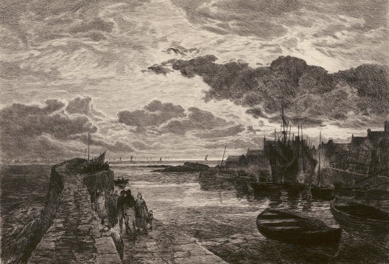 Cellardyke Haven, geëtst door Chauvel, naar Sam Bough door English School