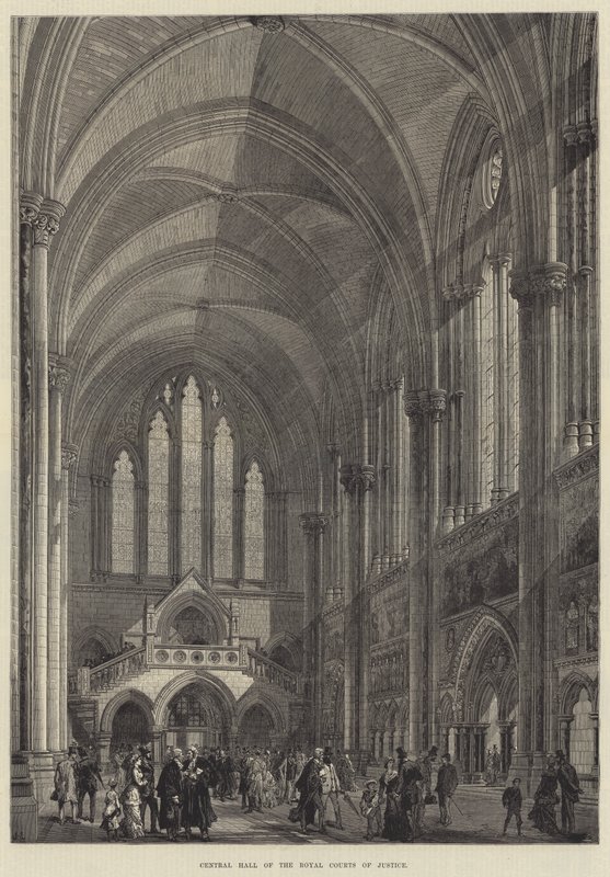 Centrale hal van de Royal Courts of Justice door English School