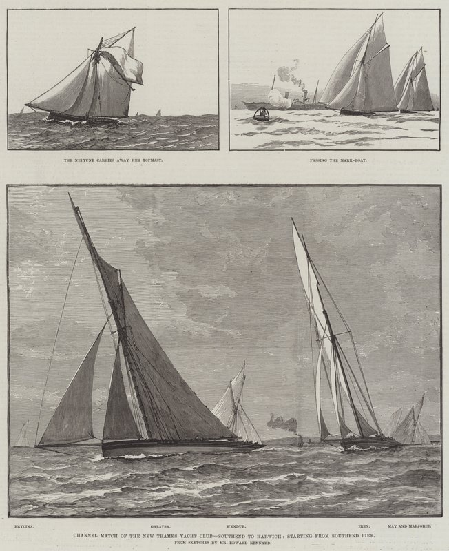 Kanaalwedstrijd van de New Thames Yacht Club, Southend naar Harwich, startend vanaf Southend Pier door English School