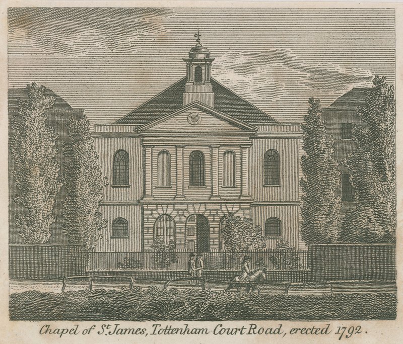 Kapel van St. James, Tottenham Court Road, Londen, opgericht in 1792 door English School