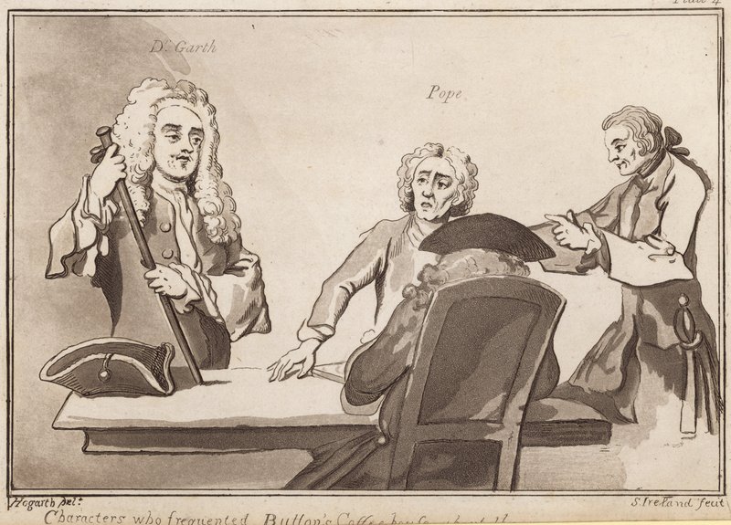Personages die Buttons Coffee House bezochten rond 1720: Dr Garth, Pope door English School