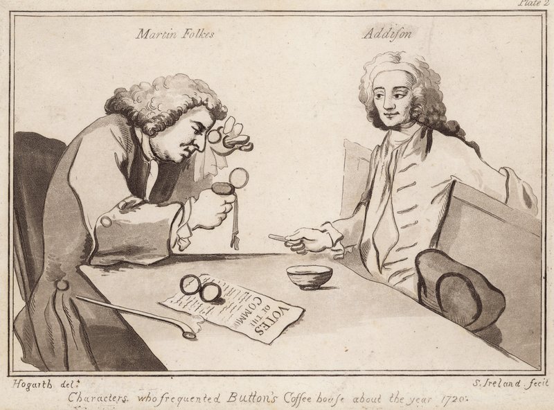 Personages die Buttons Coffee House bezochten rond 1720: Martin Folkes, Addison door English School
