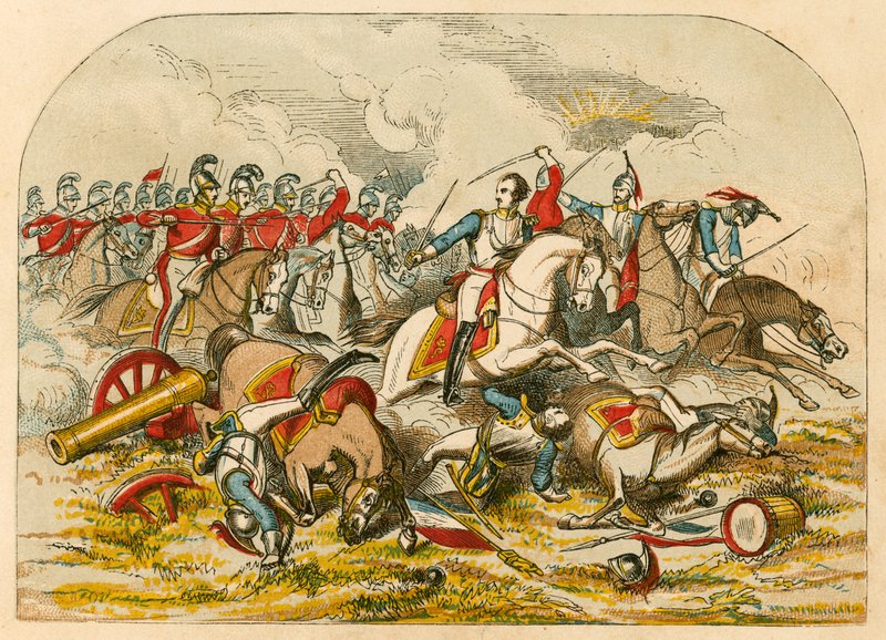 Aanval van de cavalerie bij Waterloo door English School