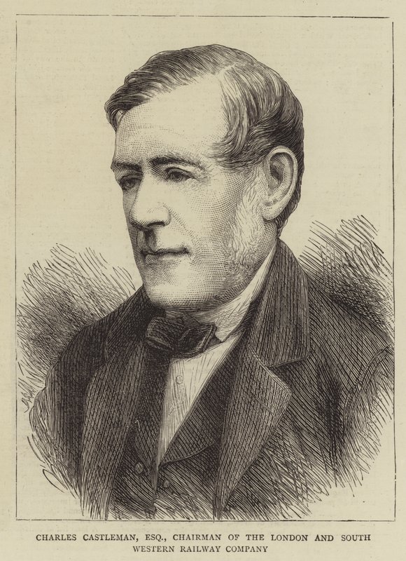 Charles Castleman, Esquire, voorzitter van de London and South Western Railway Company (gravure) door English School