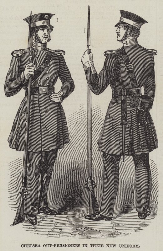 Chelsea Buiten-Pensionarissen in hun Nieuwe Uniform (gravure) door English School