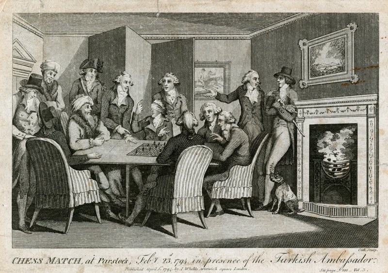 Schaakwedstrijd in Parsloes, 23 februari 1794, in aanwezigheid van de Turkse ambassadeur door English School