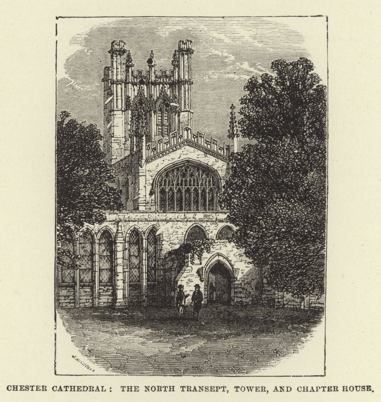 Chester Kathedraal, het Noordelijke Transept, Toren, en Kapittelhuis door English School
