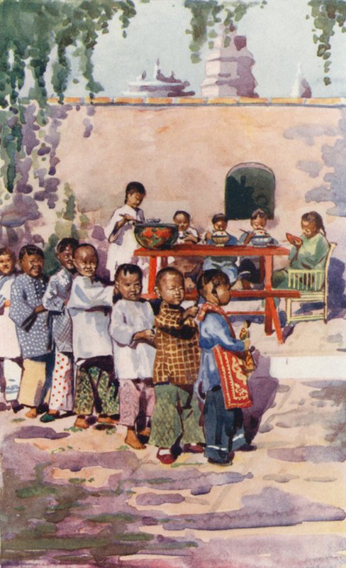 Kinderen van China: Kinderen aan het eten en spelen door English School