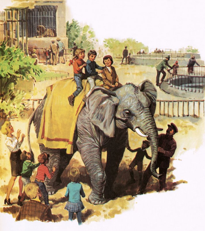 Kinderen rijden op Jumbo in de dierentuin van Londen door English School