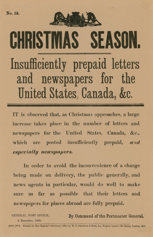 Kerstpostbericht in opdracht van de Postmeester-Generaal, 9 december 1890 door English School