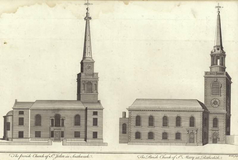 Kerk van St John, Southwark en kerk van St Mary, Rotherhithe door English School