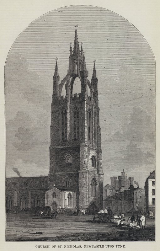 Kerk van St. Nicholas, Newcastle-upon-Tyne (gravure) door English School