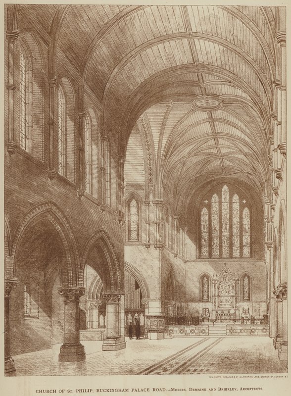 Kerk van St. Philip, Buckingham Palace Road (gravure) door English School