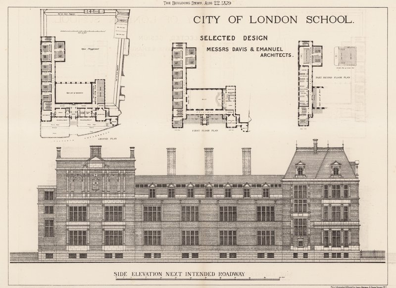 City of London School; zijaanzicht door English School