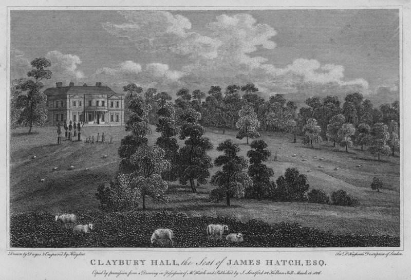 Claybury Hall, het landgoed van James Hatch (gravure) door English School