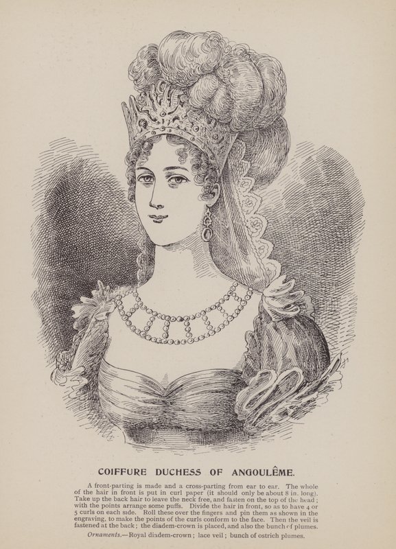Coiffure hertogin van Angouleme (gravure) door English School