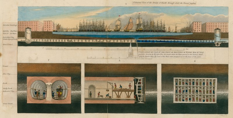 Gekleurde weergave van de aardlagen waar de tunnel doorheen gaat door English School