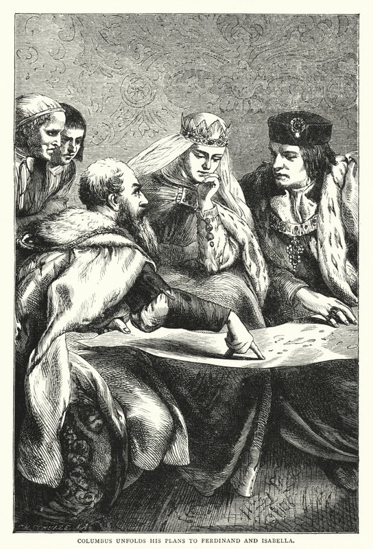 Columbus ontvouwt zijn Plannen aan Ferdinand en Isabella door English School