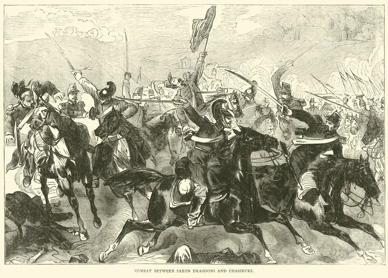 Gevecht tussen Saksische Dragonders en Chasseurs, september 1870 door English School