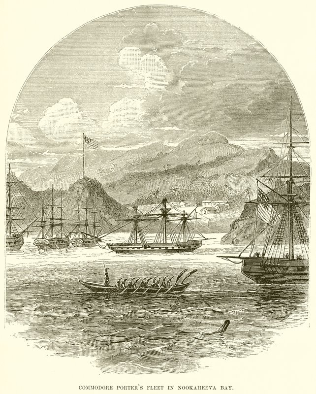 Vloot van Commodore Porter in Nookaheeva Baai door English School