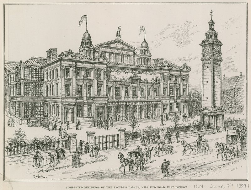 Voltooide gebouwen van het Peoples Palace, Mile End Road, Oost-Londen door English School