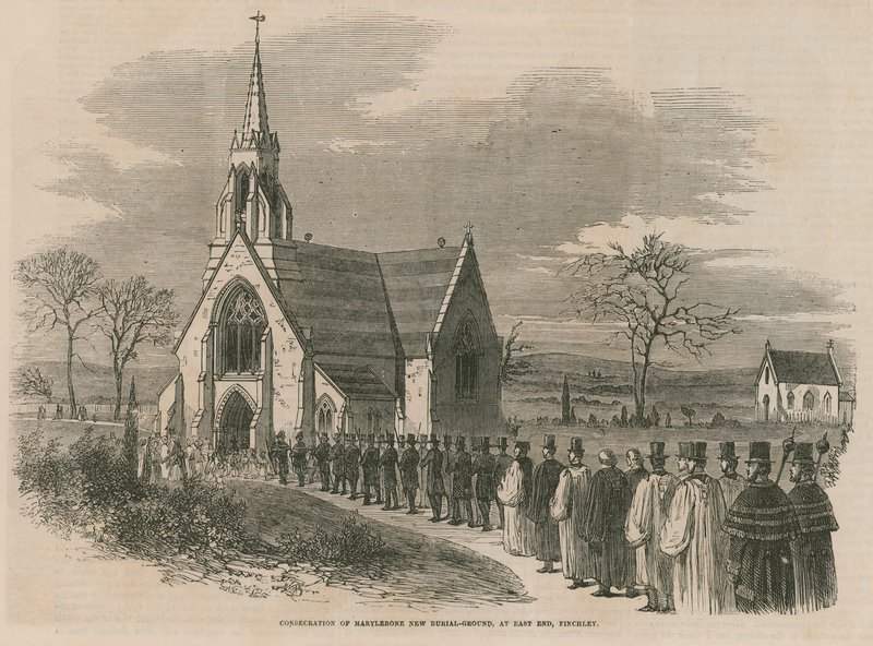 Inwijding van de nieuwe begraafplaats van Marylebone door English School