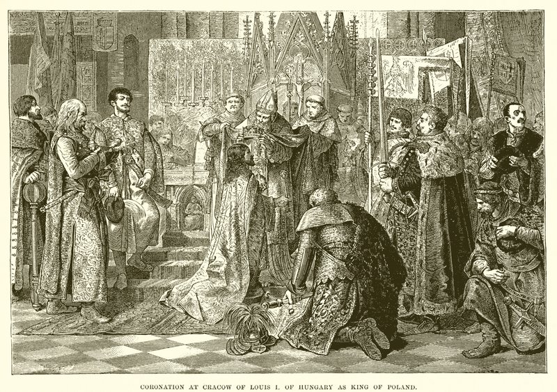 Kroning in Krakau van Lodewijk I van Hongarije als koning van Polen door English School